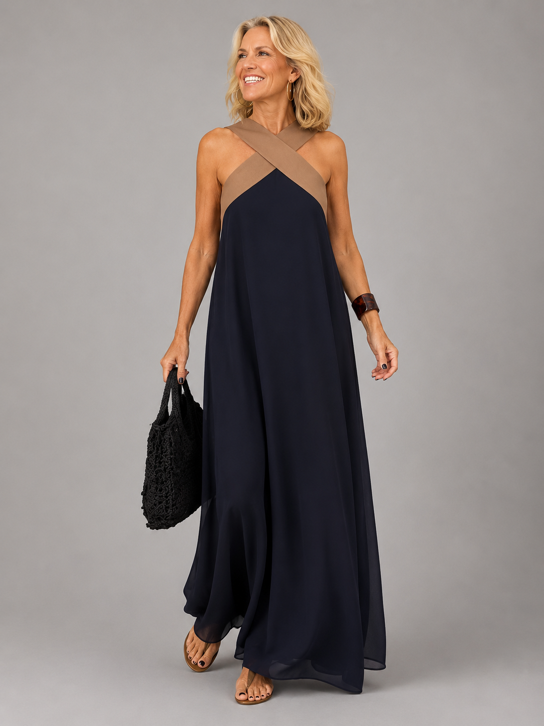 Velora - Cross Elegance Maxi Dress