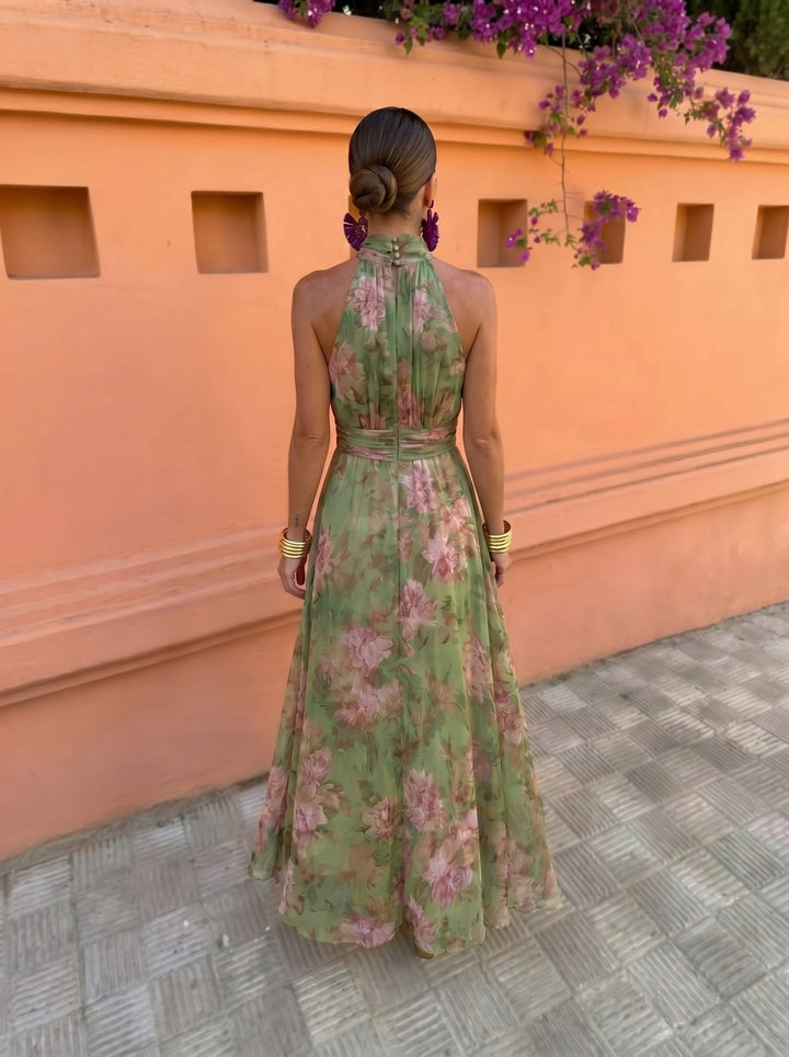 Florencia - Long Floral Dress with Low Neckline