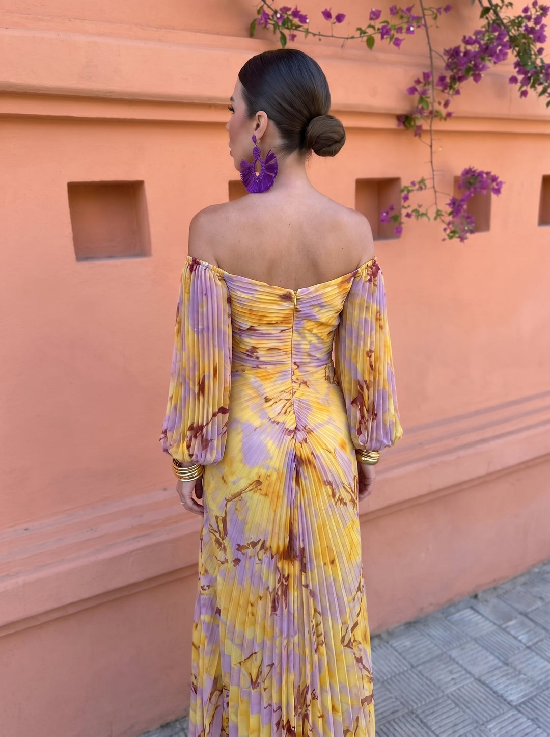Gregoria - Long Floral Dress with Deep Neckline