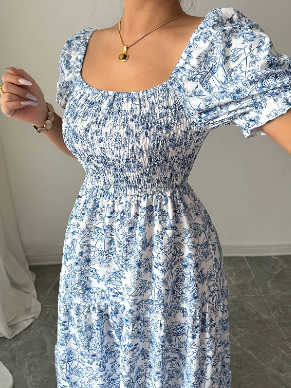Annabel - Floral Square Neck Tiered Midi Dress