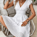Matilda - Eyelet Flutter Sleeve Midi Dress
