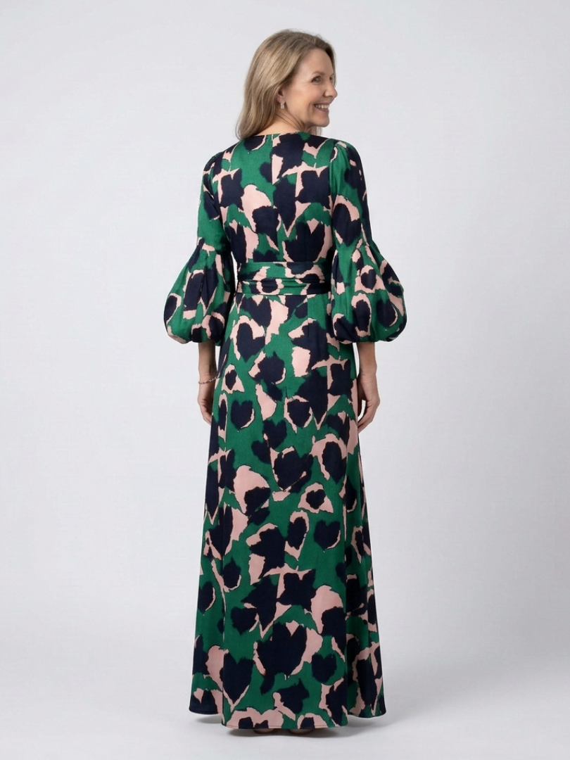Isolde - V Neck Tie Waist Long Sleeve Maxi Dress