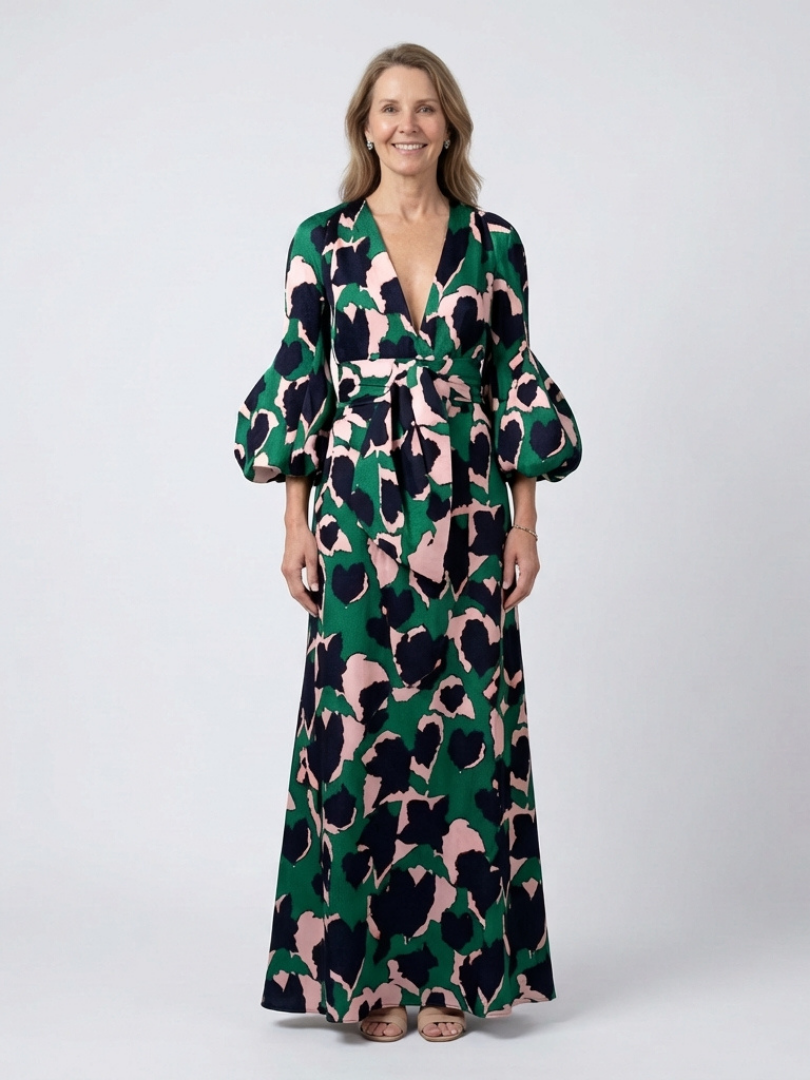 Isolde - V Neck Tie Waist Long Sleeve Maxi Dress