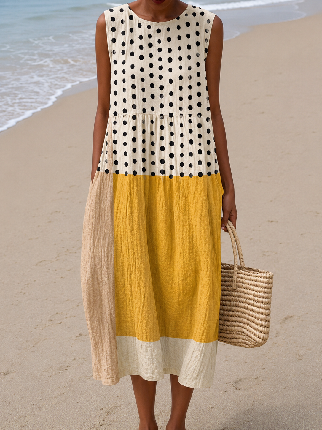 Leah - Midi Colorblock Polka Dot Dress