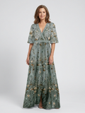 Violet - Floral V Neck Short Sleeve Maxi Dress