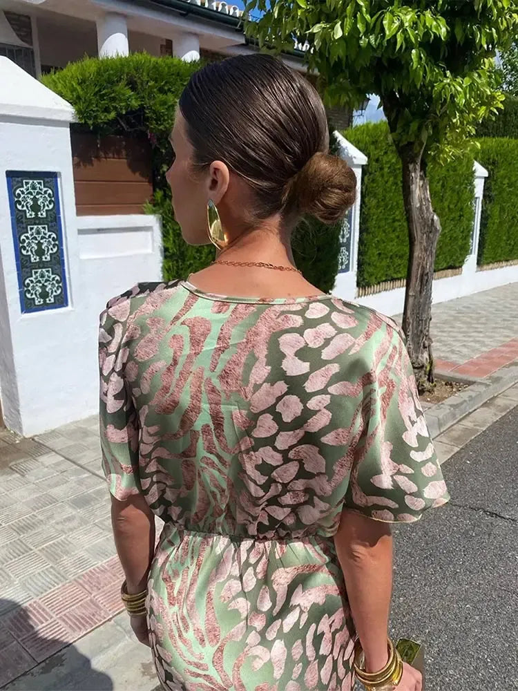 Clara - Elegant Copper Print Midi Dress