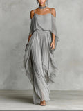 Renata - Gray Fluid Set with Strappy Top and Lightweight Pants