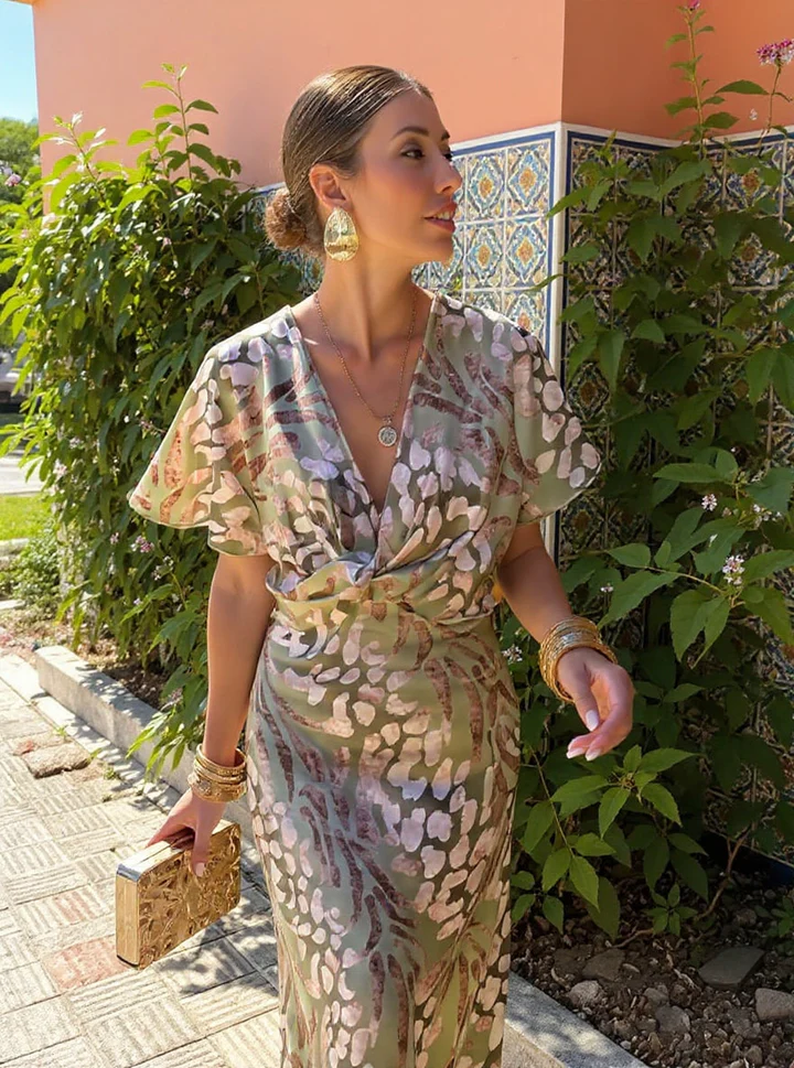 Clara - Elegant Copper Print Midi Dress