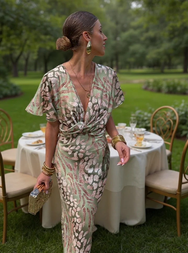 Clara - Elegant Copper Print Midi Dress