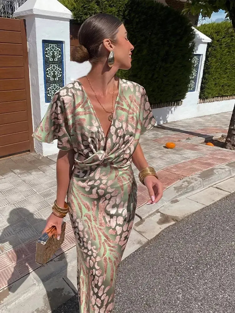 Clara - Elegant Copper Print Midi Dress