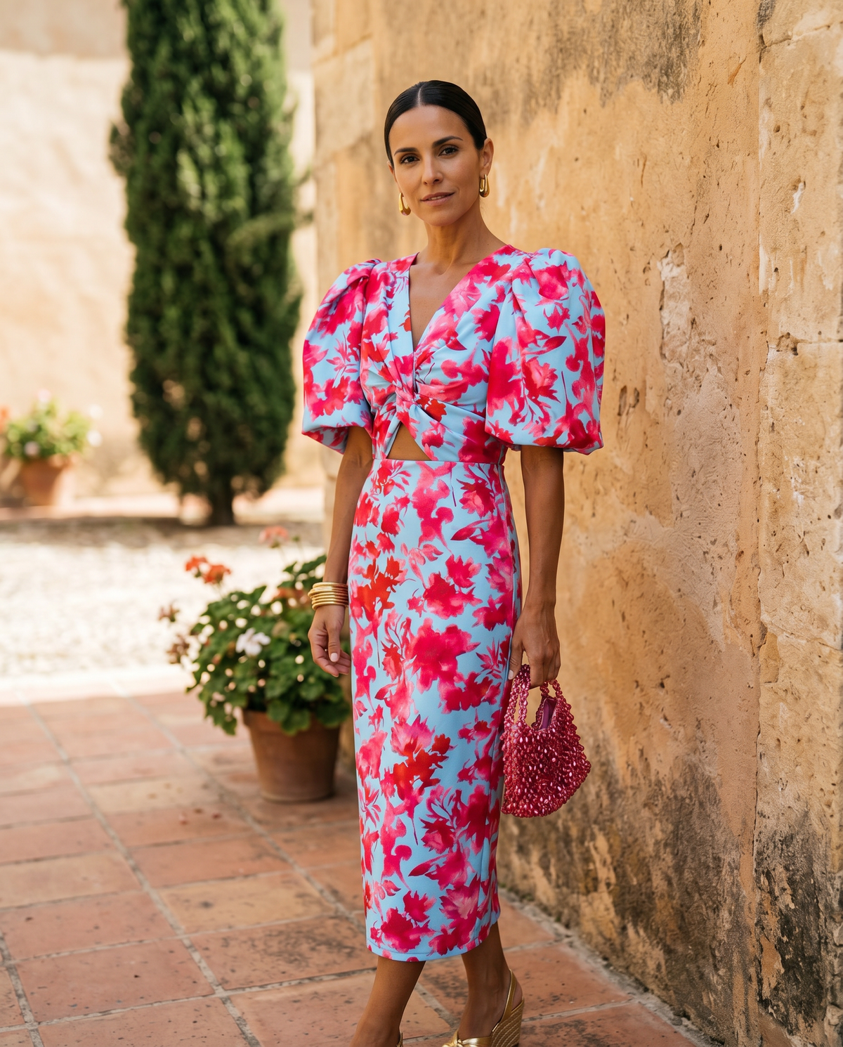 Carla - Floral Midi Dress with Puff Sleeves