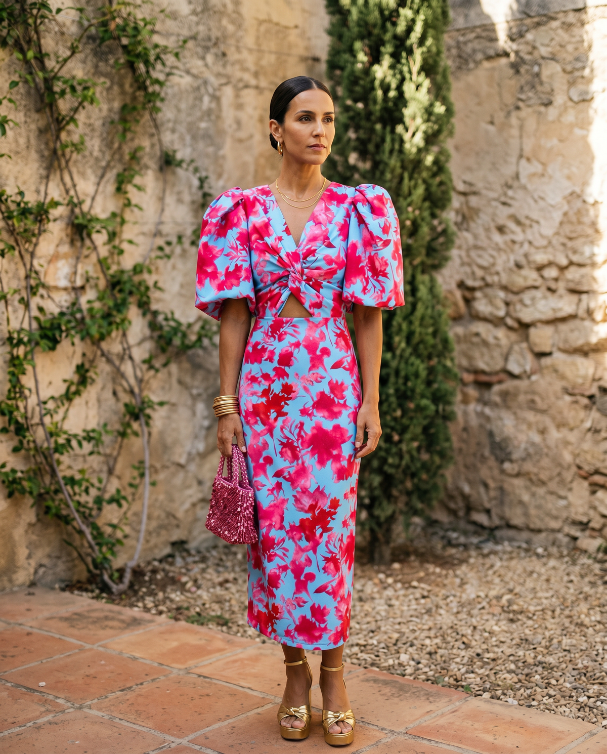 Carla - Floral Midi Dress with Puff Sleeves