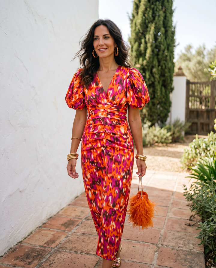 Carla - Floral Midi Dress with Puff Sleeves