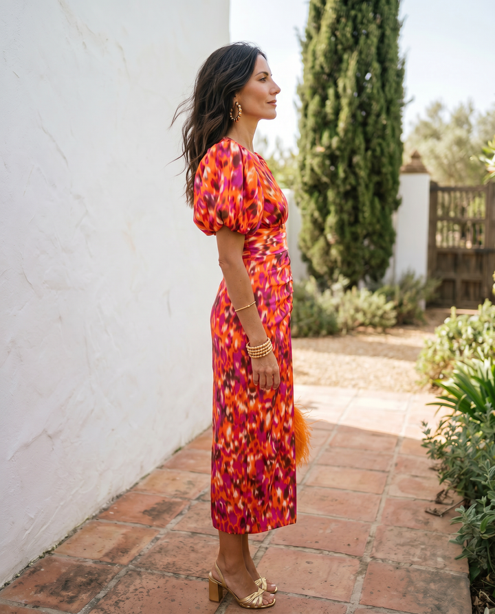 Carla - Floral Midi Dress with Puff Sleeves