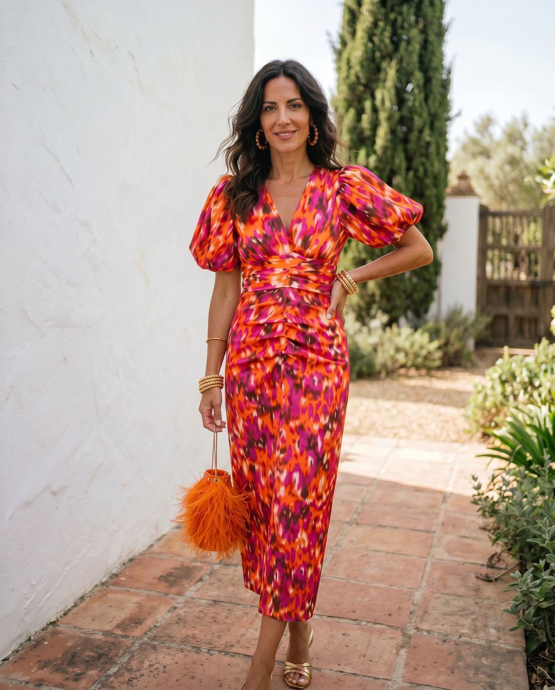 Carla - Floral Midi Dress with Puff Sleeves