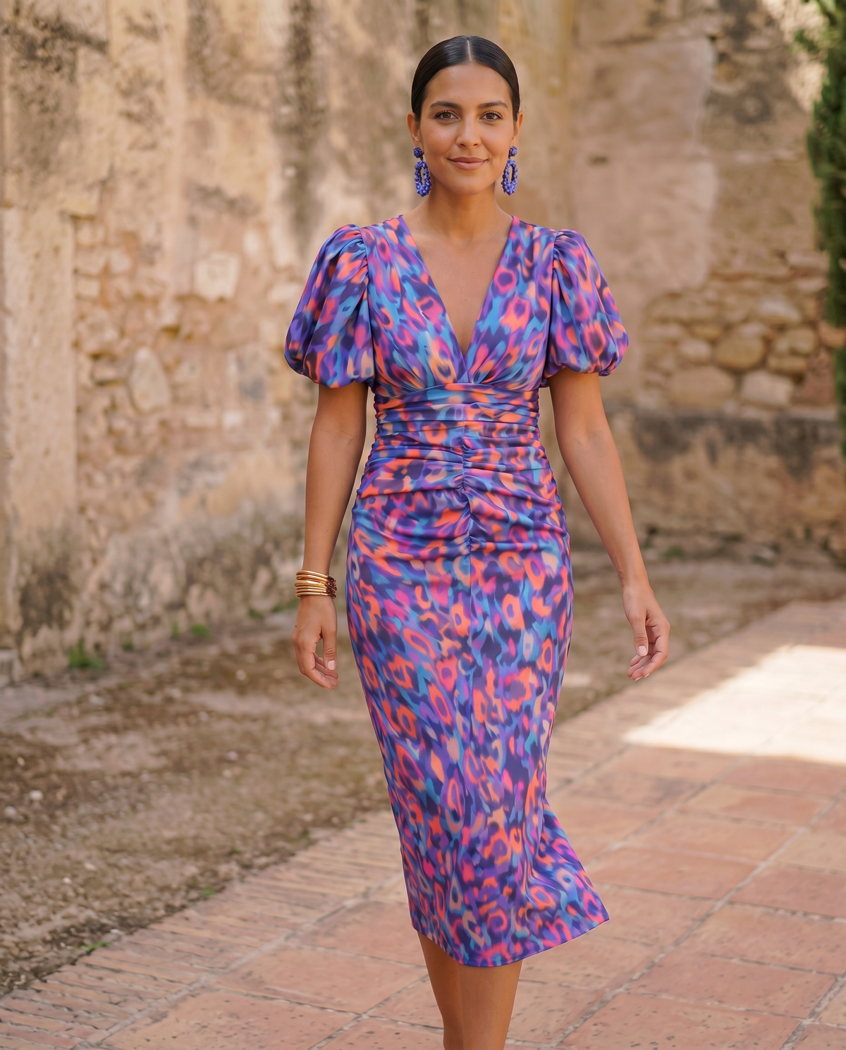 Carla - Floral Midi Dress with Puff Sleeves