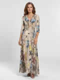 Margaret - Three Quarter Sleeve Floral Maxi Wrap Dress