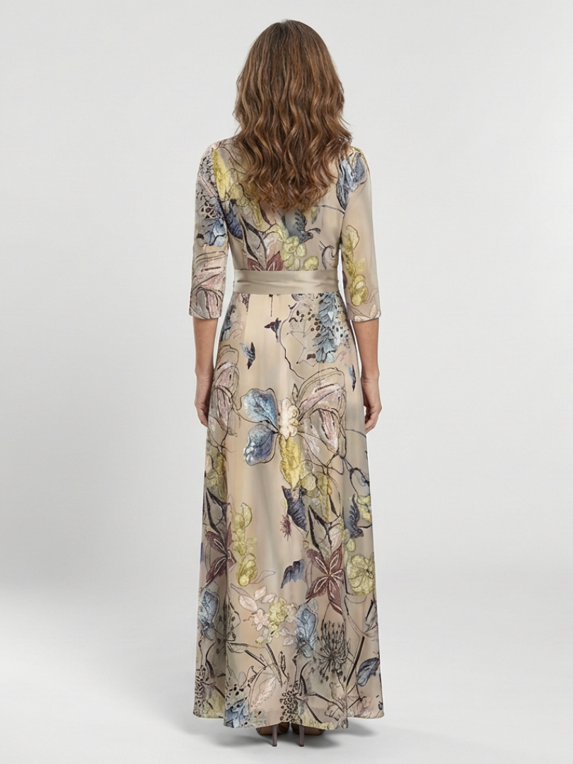 Margaret - Three Quarter Sleeve Floral Maxi Wrap Dress