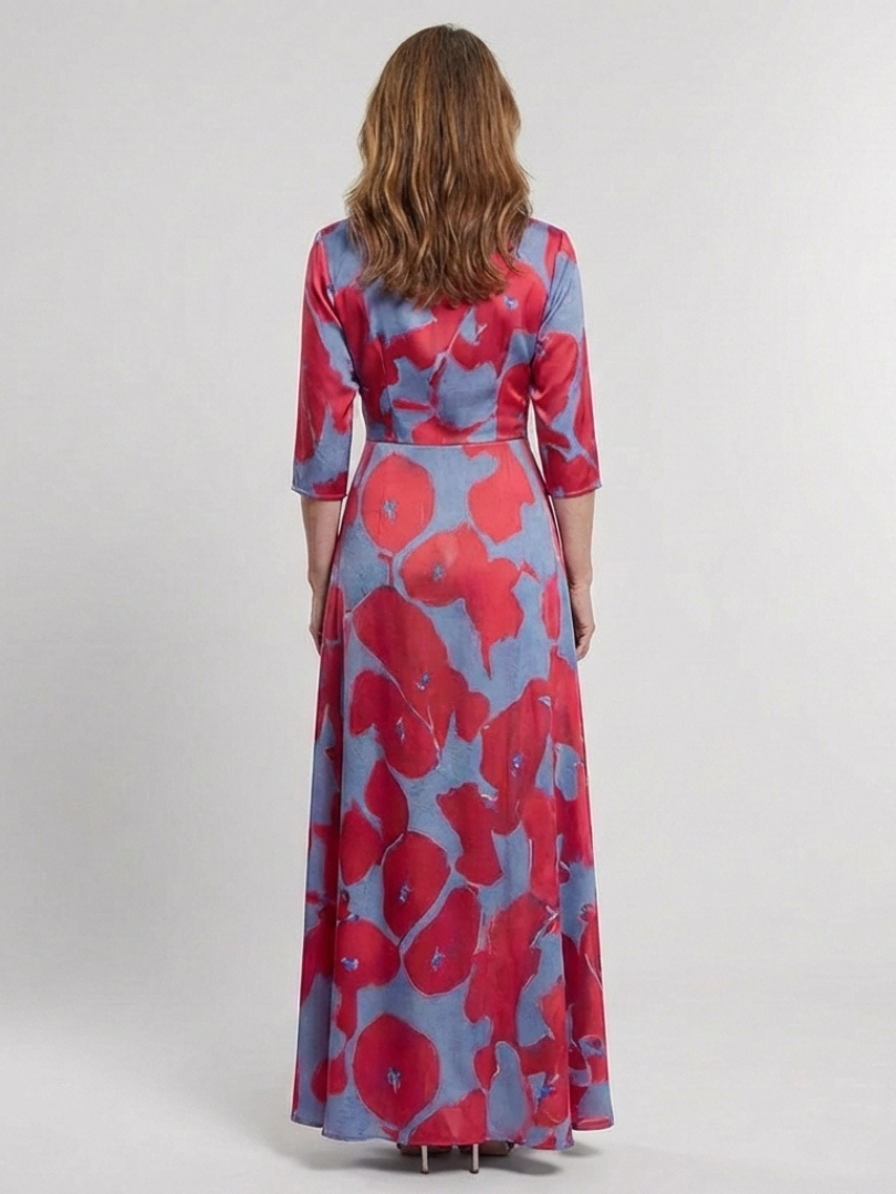 Danielle - Three Quarter Sleeve V Neck Floral Maxi Dress